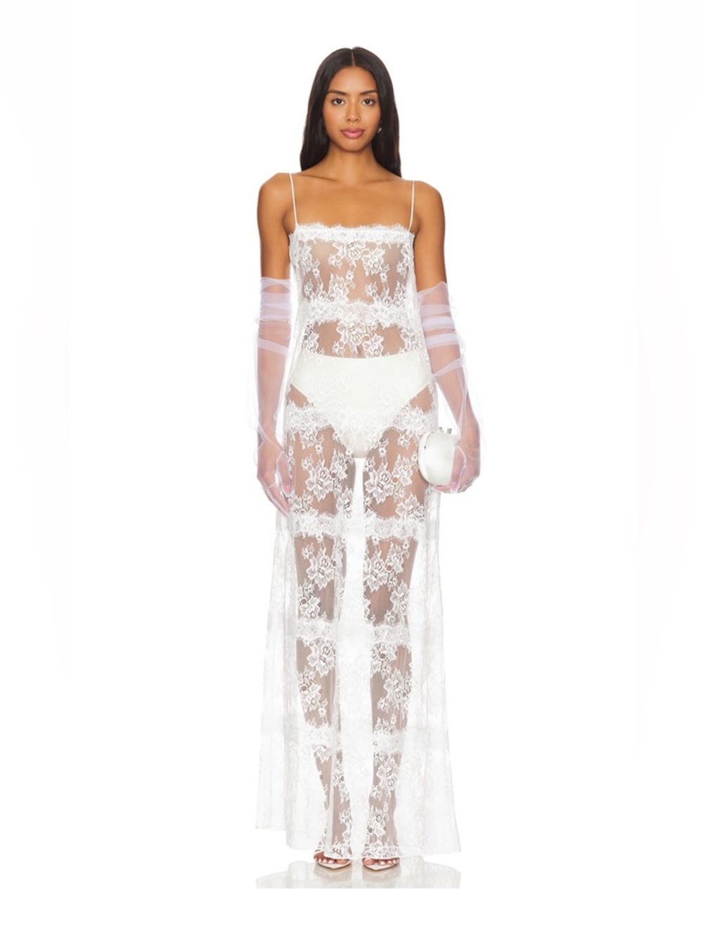X Maggie Macdonald Millie Sheer Maxi Dress in White